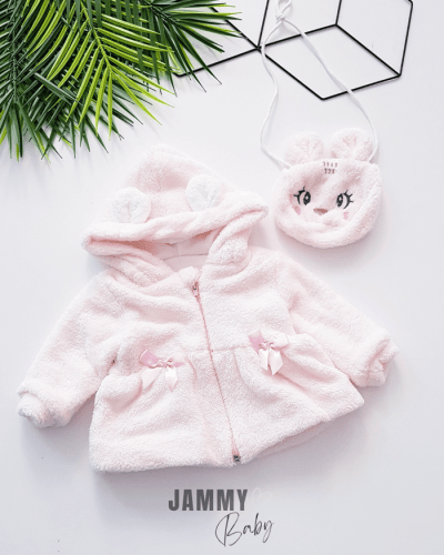 Tavşan Çantalı Peluş Mont - TOZ PEMBE - Justyol