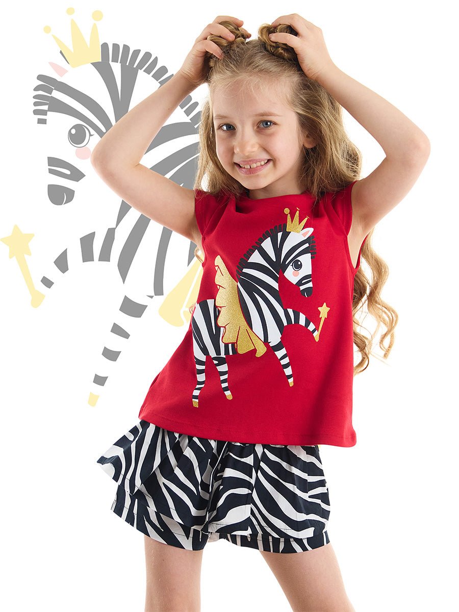 balerin zebra kiz çocuk t-shirt şort takim - Justyol