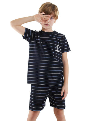 yelken erkek çocuk çizgili pijama takim - Justyol