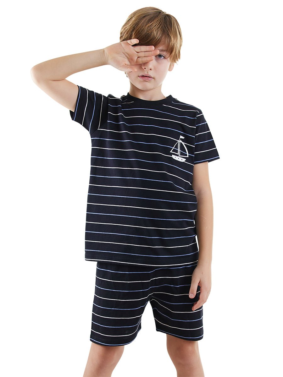 yelken erkek çocuk çizgili pijama takim - Justyol