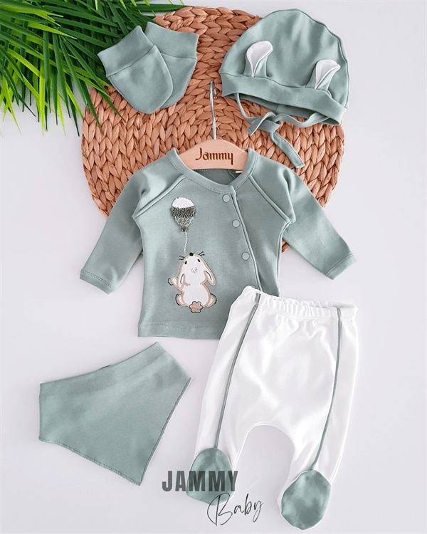 balloon rabbits 5 parça yenidoğan set - yeşil - Justyol