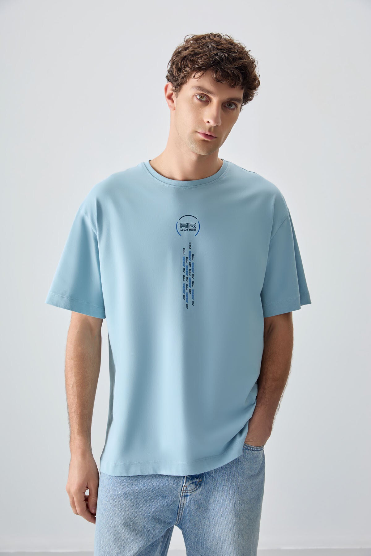 %100 pamuk kalin yumuşak dokulu oversize fit baskili erkek t-shirt - 88355 - Justyol