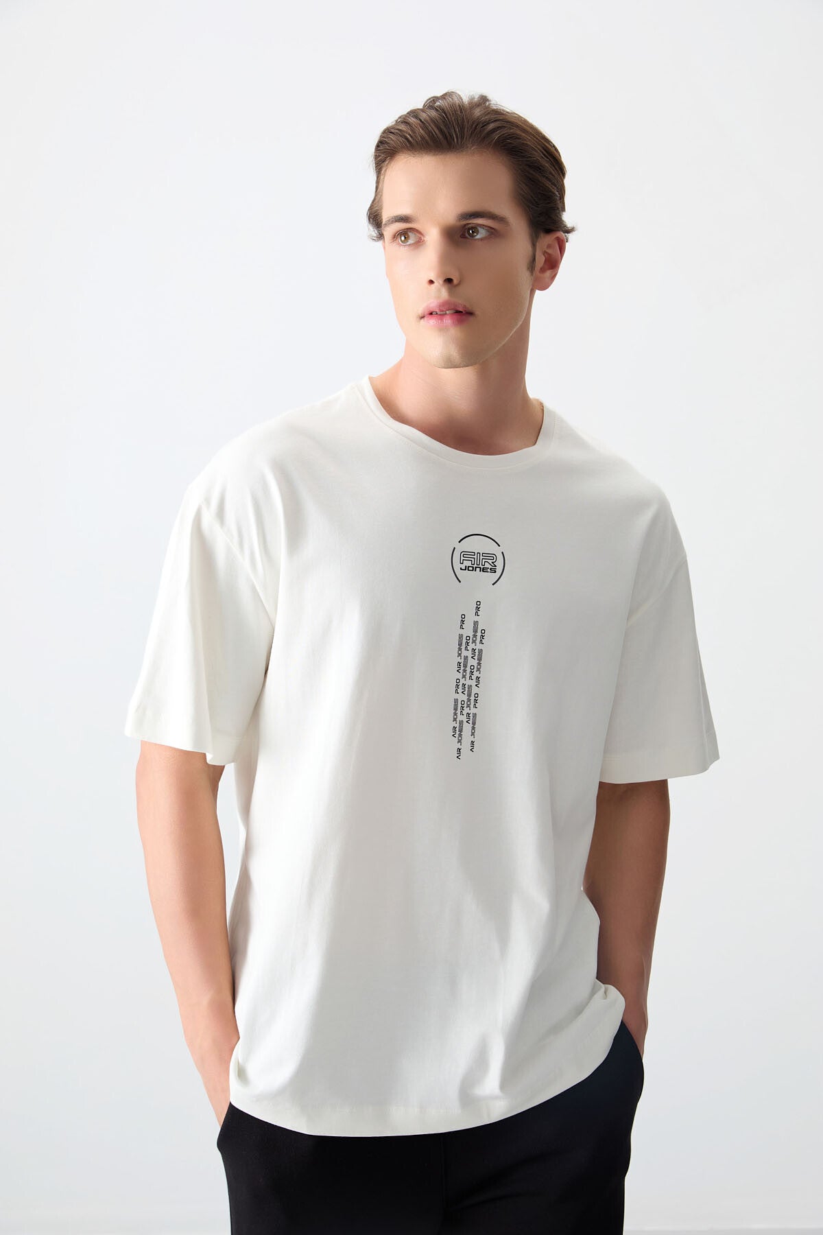 %100 pamuk kalin yumuşak dokulu oversize fit baskili erkek t-shirt - 88355 - Justyol