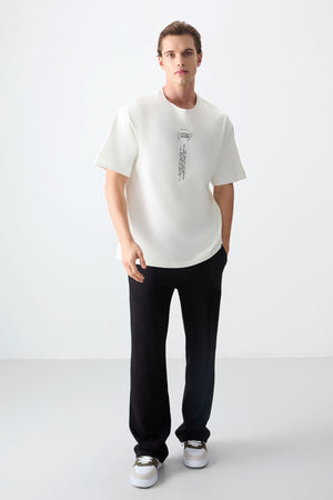 %100 pamuk kalin yumuşak dokulu oversize fit baskili erkek t-shirt - 88355 - Justyol