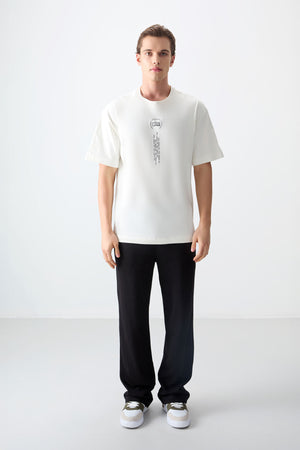 %100 pamuk kalin yumuşak dokulu oversize fit baskili erkek t-shirt - 88355 - Justyol