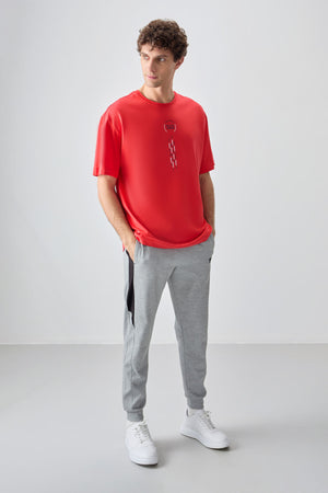 %100 pamuk kalin yumuşak dokulu oversize fit baskili erkek t-shirt - 88355 - Justyol