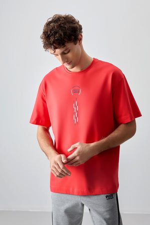 %100 pamuk kalin yumuşak dokulu oversize fit baskili erkek t-shirt - 88355 - Justyol
