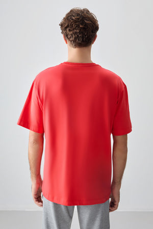 %100 pamuk kalin yumuşak dokulu oversize fit baskili erkek t-shirt - 88355 - Justyol