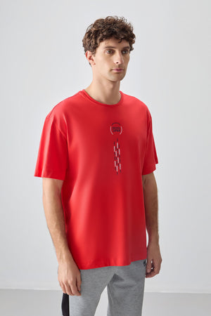 %100 pamuk kalin yumuşak dokulu oversize fit baskili erkek t-shirt - 88355 - Justyol