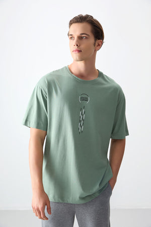 %100 pamuk kalin yumuşak dokulu oversize fit baskili erkek t-shirt - 88355 - Justyol