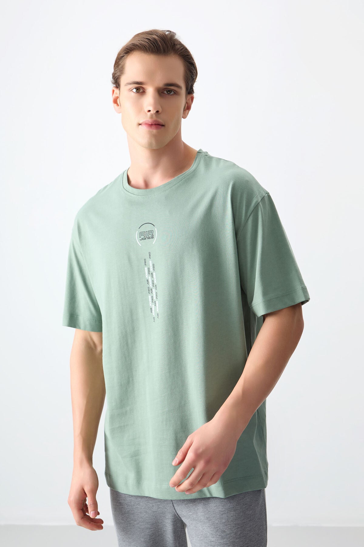 %100 pamuk kalin yumuşak dokulu oversize fit baskili erkek t-shirt - 88355 - Justyol