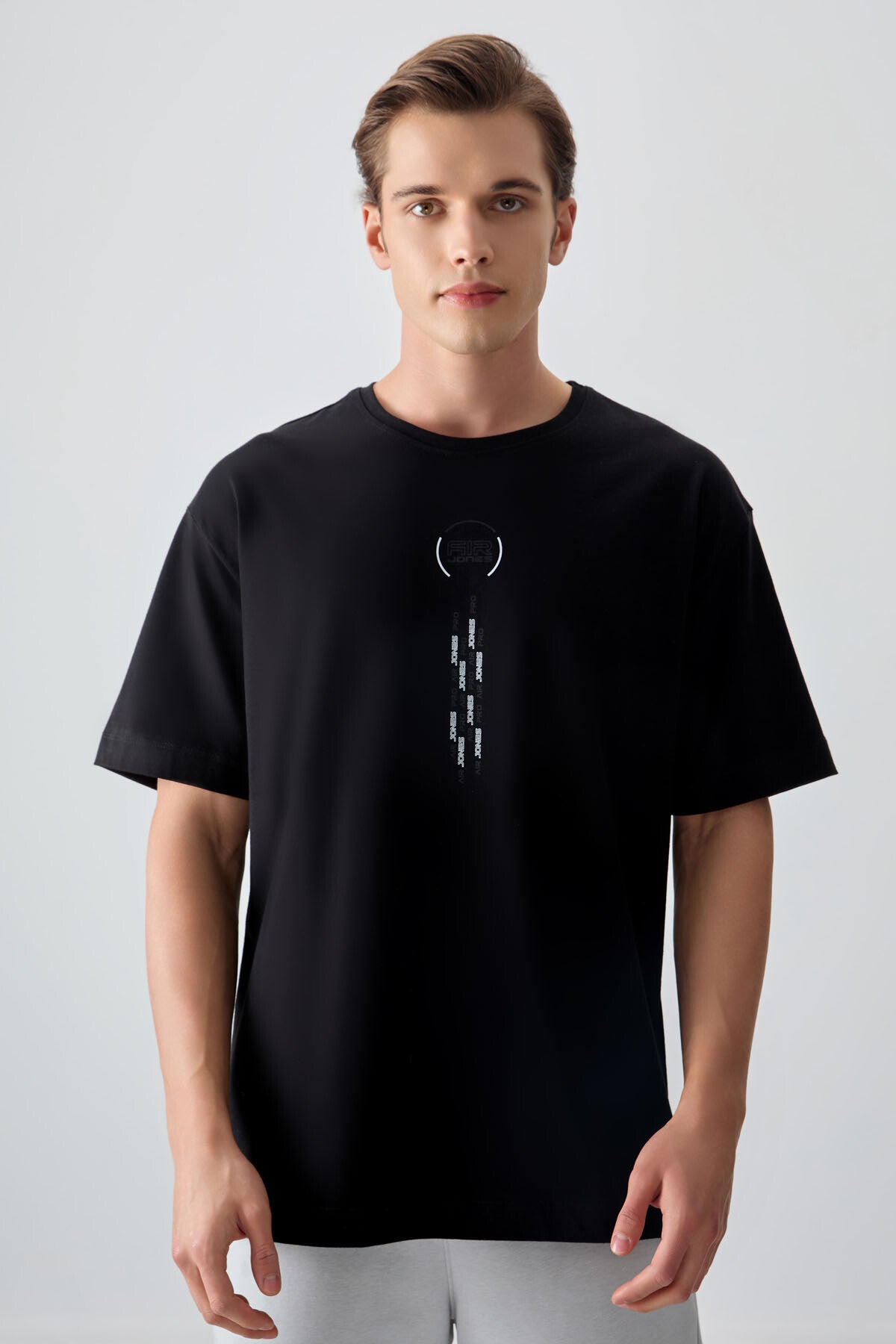 %100 pamuk kalin yumuşak dokulu oversize fit baskili erkek t-shirt - 88355 - Justyol