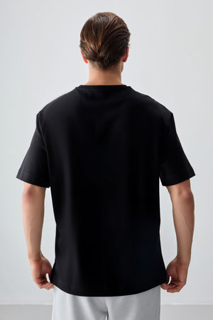 %100 pamuk kalin yumuşak dokulu oversize fit baskili erkek t-shirt - 88355 - Justyol