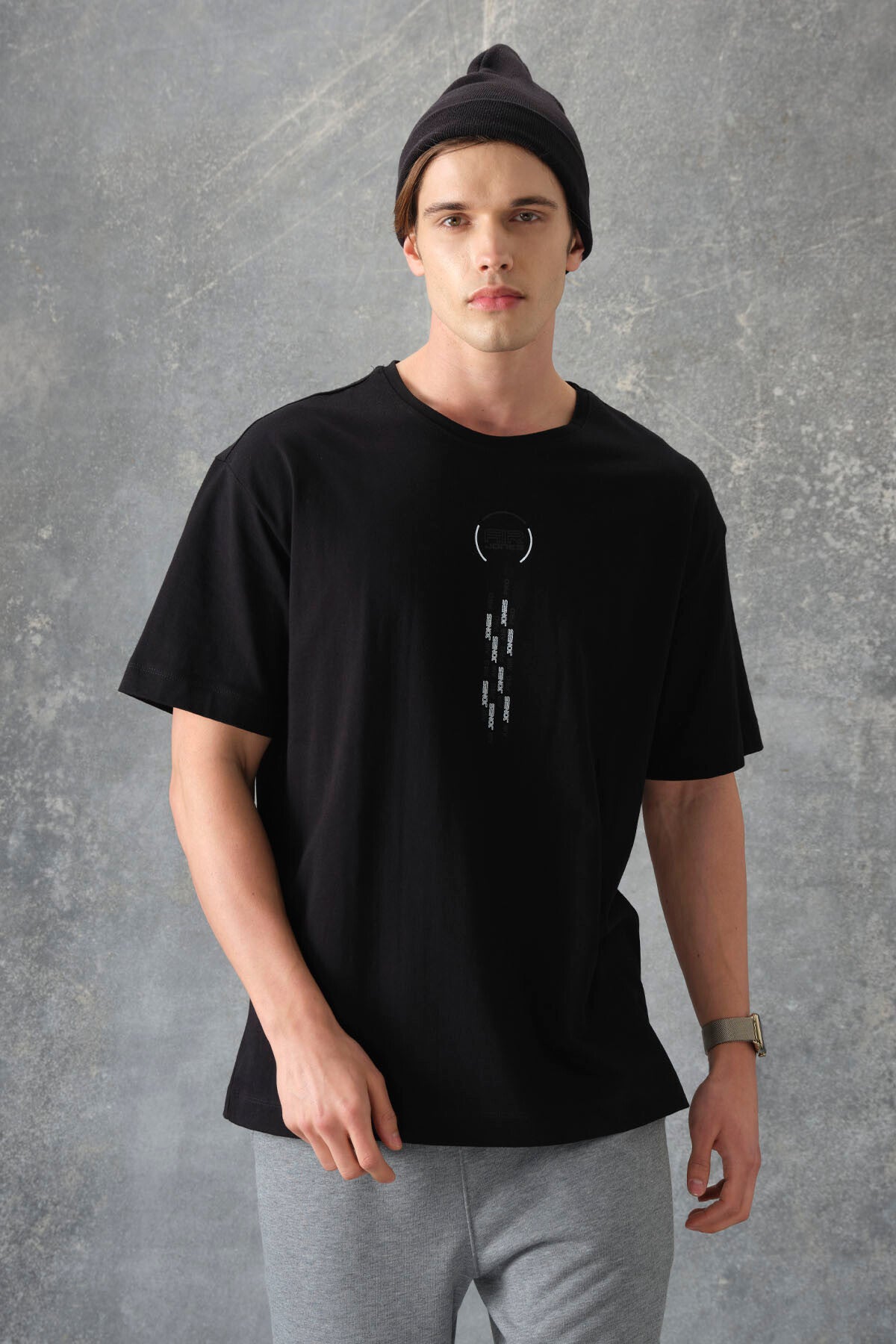 %100 pamuk kalin yumuşak dokulu oversize fit baskili erkek t-shirt - 88355 - Justyol
