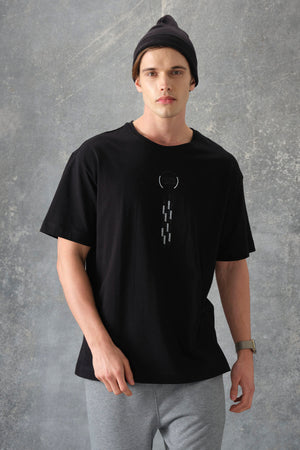 %100 pamuk kalin yumuşak dokulu oversize fit baskili erkek t-shirt - 88355 - Justyol