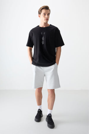 %100 pamuk kalin yumuşak dokulu oversize fit baskili erkek t-shirt - 88355 - Justyol