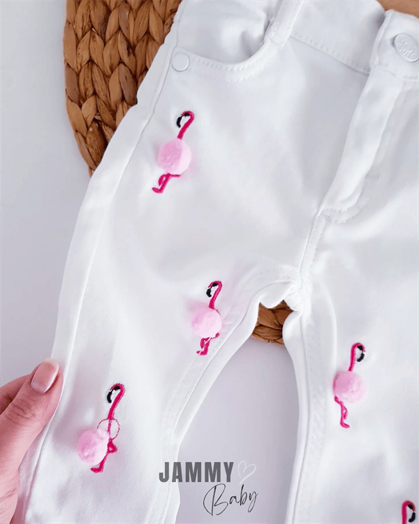flamingo pompom denim trousers - Justyol