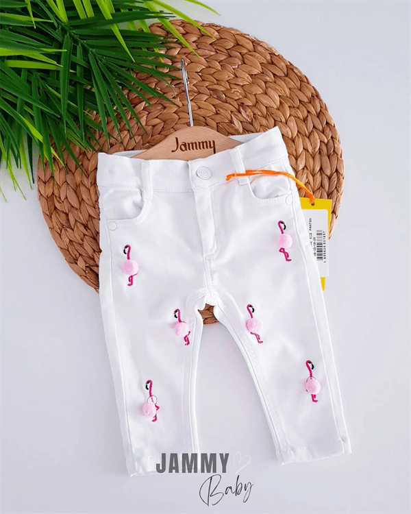 flamingo pompom denim trousers - Justyol