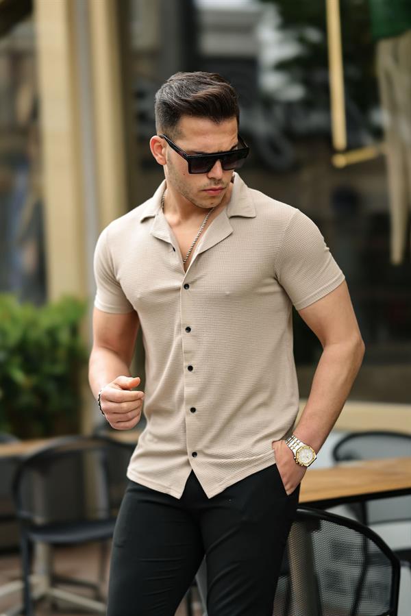 Gofret Desen Kısa Kol Fit Gömlek - Justyol