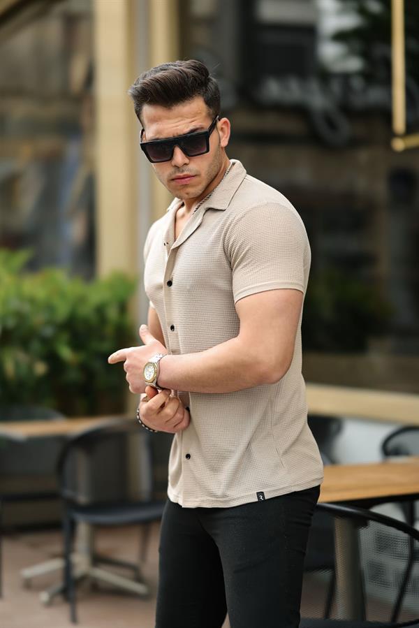 Gofret Desen Kısa Kol Fit Gömlek - Justyol