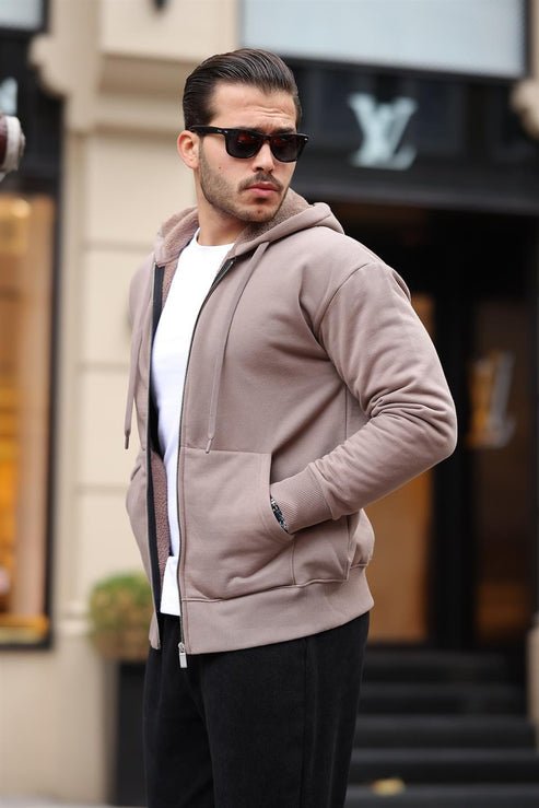 İçi Peluş 3 İplik Kumaş Oversize Fermuarlu Kapüşonlu Sweatshirt - Justyol