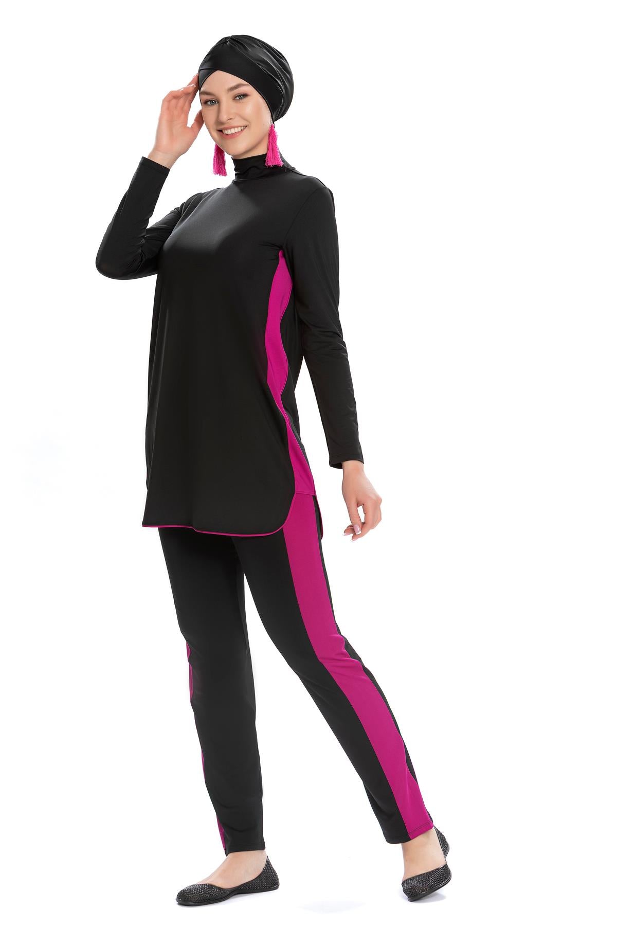 likrali tam kapali mayosportif tasarim pembe garni - Justyol