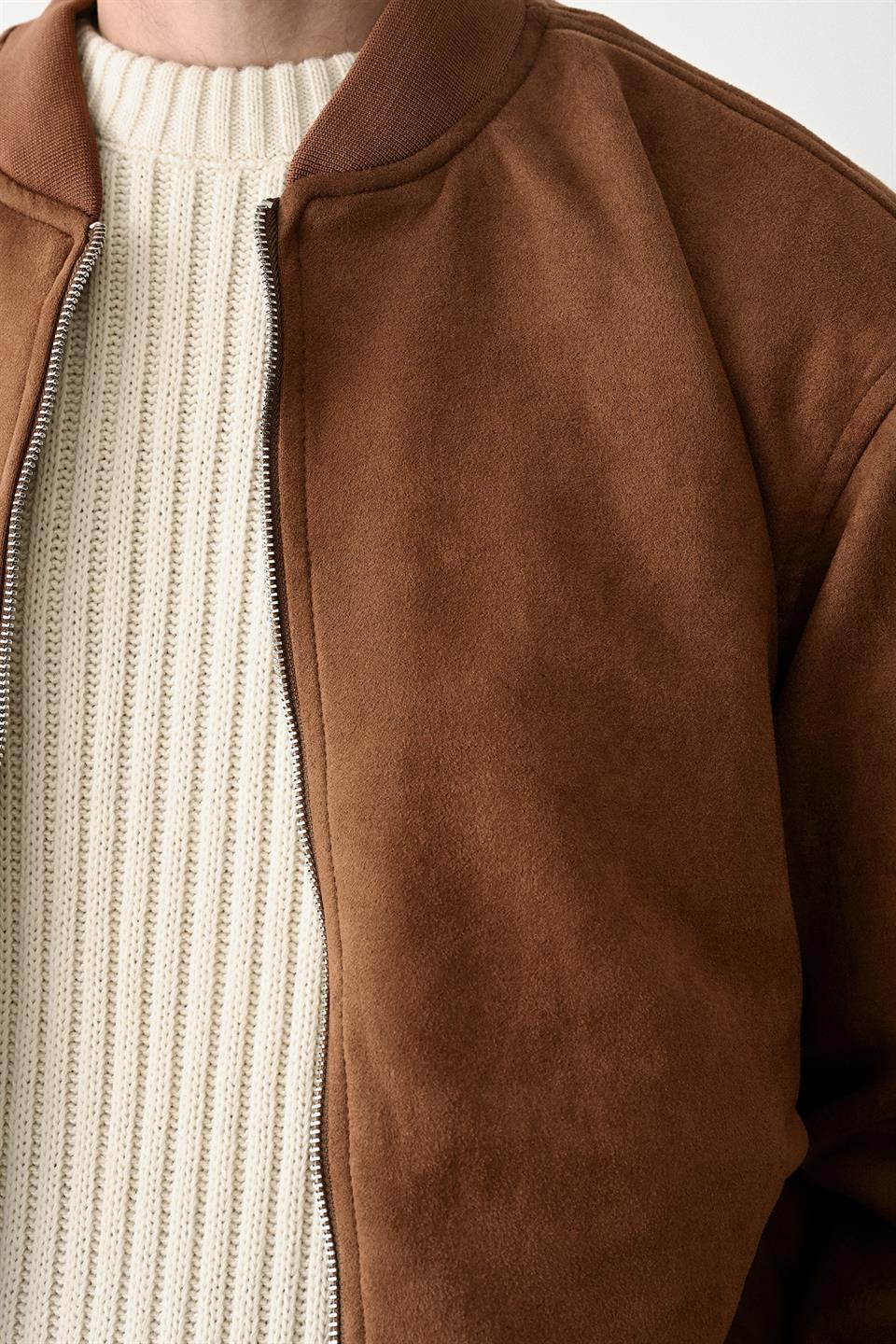 nubuk içi astarli çift cepli fermuarli erkek ceket/mont - Justyol