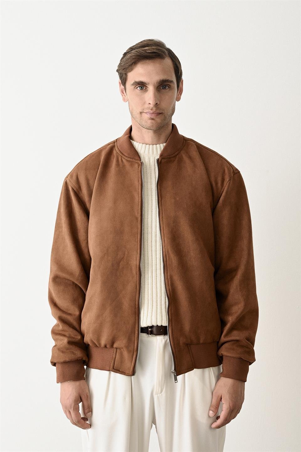 nubuk içi astarli çift cepli fermuarli erkek ceket/mont - Justyol