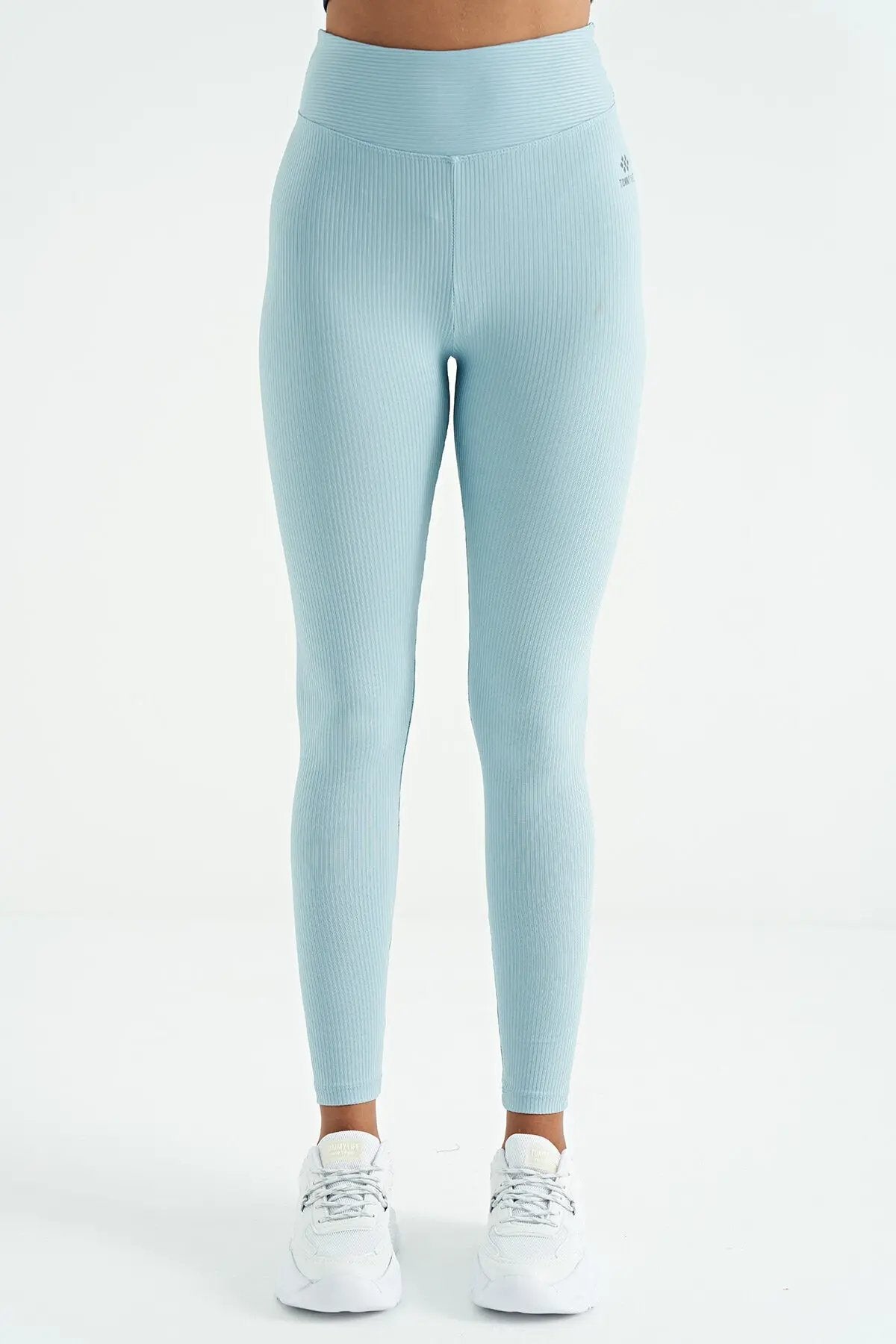 logo baskili yüksek bel slim fit fitilli kadin tayt - 94642 - Justyol