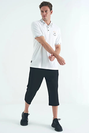 yazi nakişli baski detayli standart kalip polo yaka erkek t-shirt - 88239 - Justyol