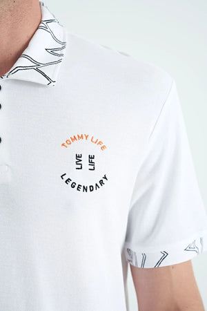 yazi nakişli baski detayli standart kalip polo yaka erkek t-shirt - 88239 - Justyol