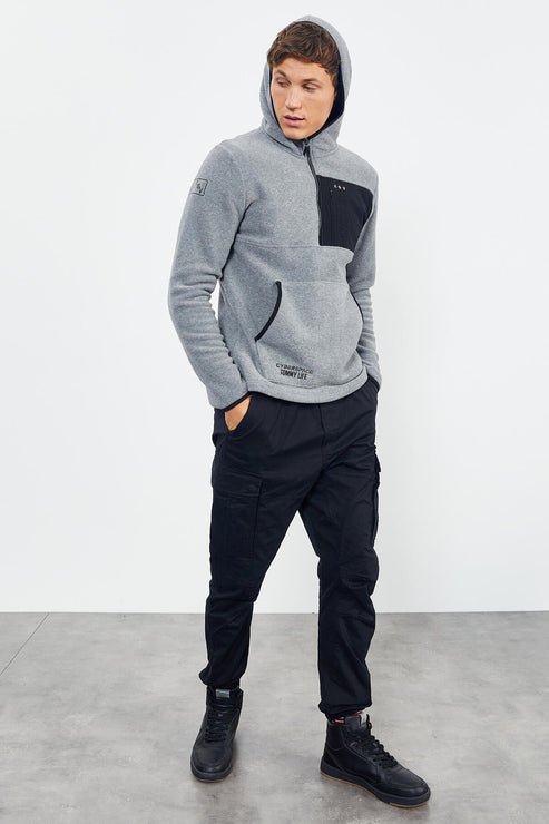 nakişli yarim fermuar kapüşonlu standart kalip erkek polar sweatshirt - 87996 - Justyol