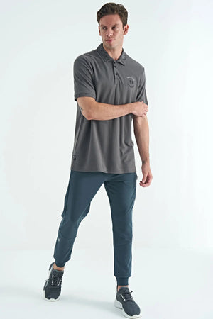 yazi nakişli baski detayli standart kalip polo yaka erkek t-shirt - 88239 - Justyol