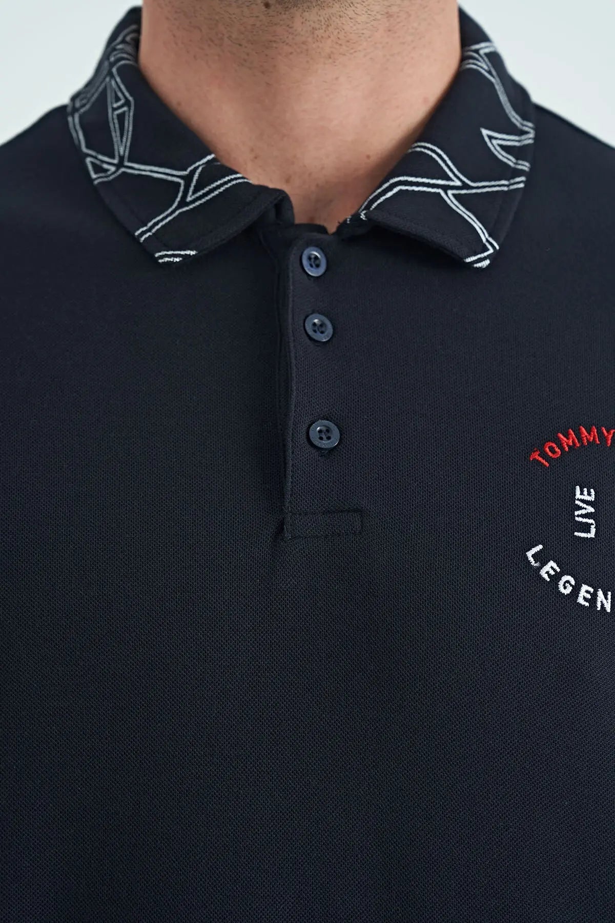 yazi nakişli baski detayli standart kalip polo yaka erkek t-shirt - 88239 - Justyol