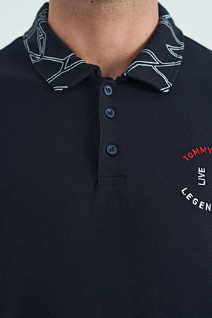 yazi nakişli baski detayli standart kalip polo yaka erkek t-shirt - 88239 - Justyol