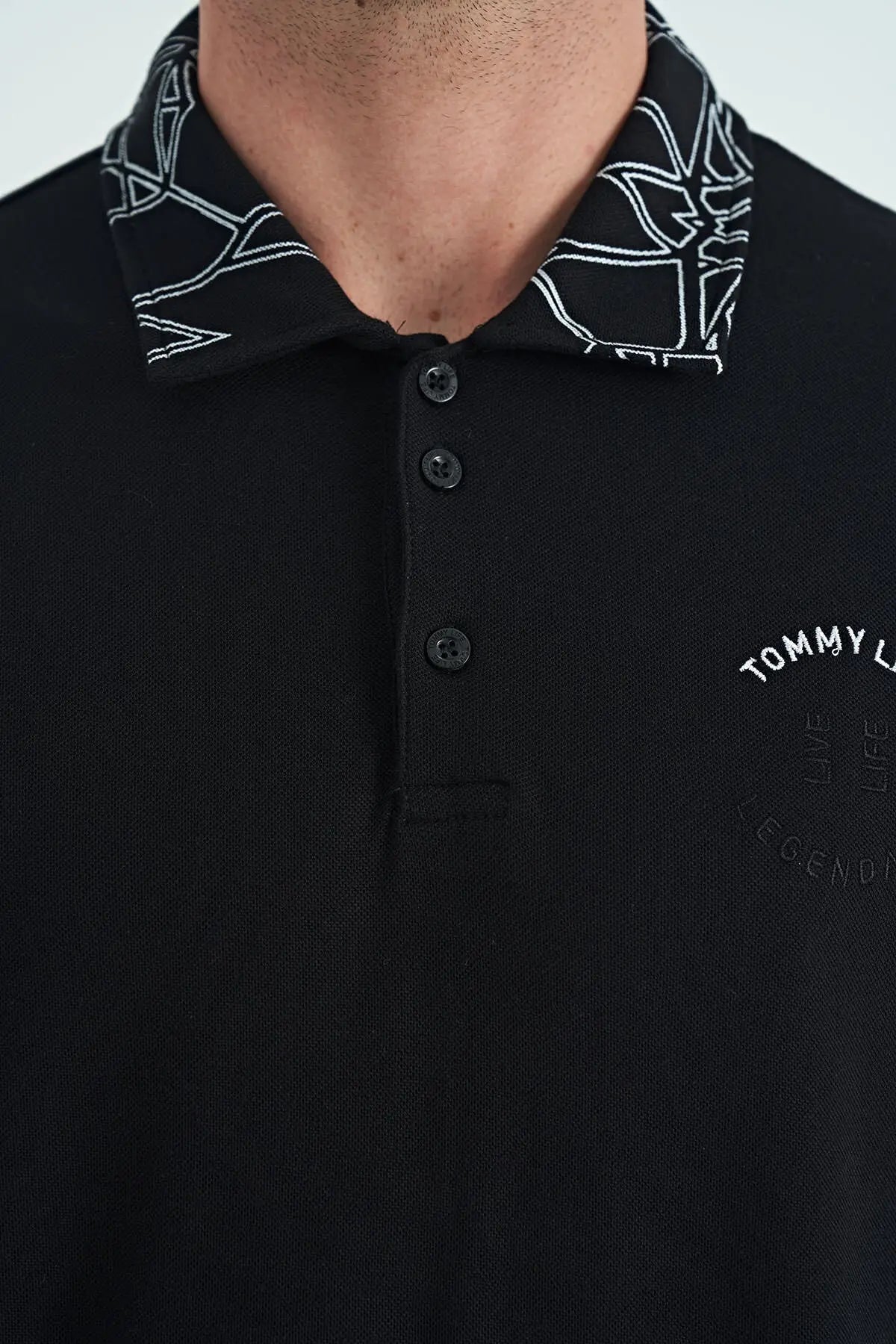 yazi nakişli baski detayli standart kalip polo yaka erkek t-shirt - 88239 - Justyol