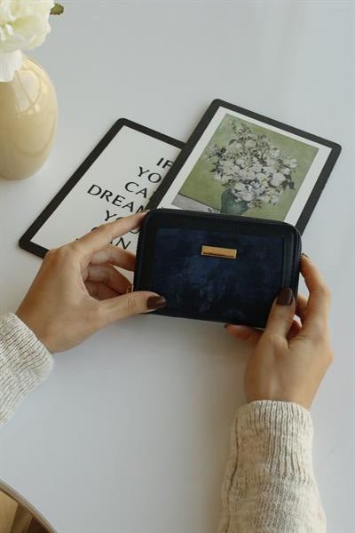 Paella Süet Lacivert Cüzdan - Justyol