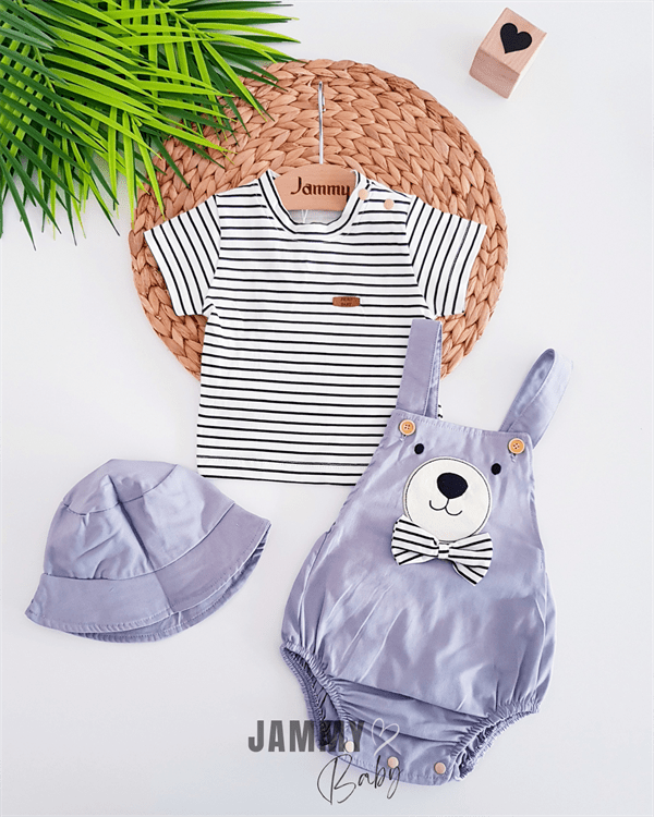 Salopet Set With Bear Hat With Bow Tie - Justyol