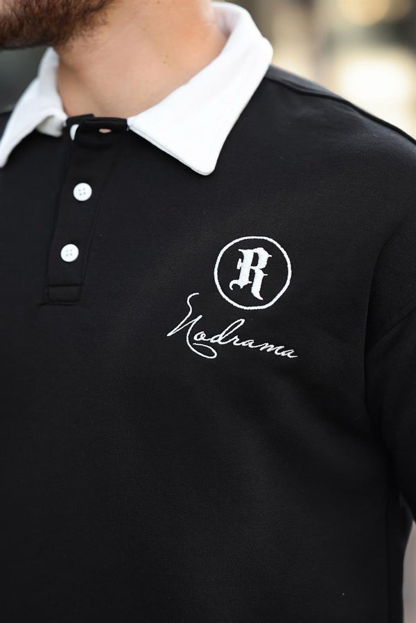Polo Yaka Düğmeli Nakışlı Sweatshirt - Justyol