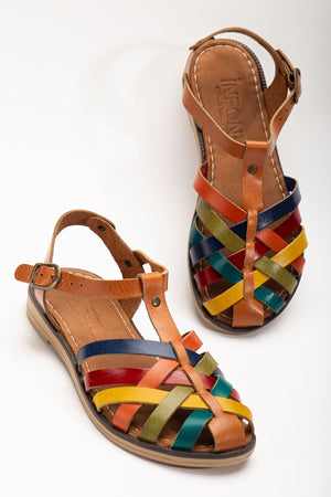 205 - 02 k. kahve ortopedik hakiki deri kadin sandalet - Justyol