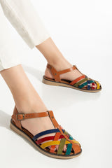 205 - 02 k. kahve ortopedik hakiki deri kadin sandalet - Justyol