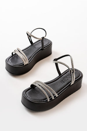861 - 1100günlük gümüş taşli dolgu kadin sandalet - Justyol