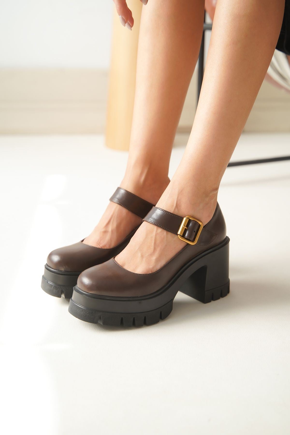 nvl - 1006rengi günlük yüksek topuklu platform loafer kadin ayakkabi - Justyol