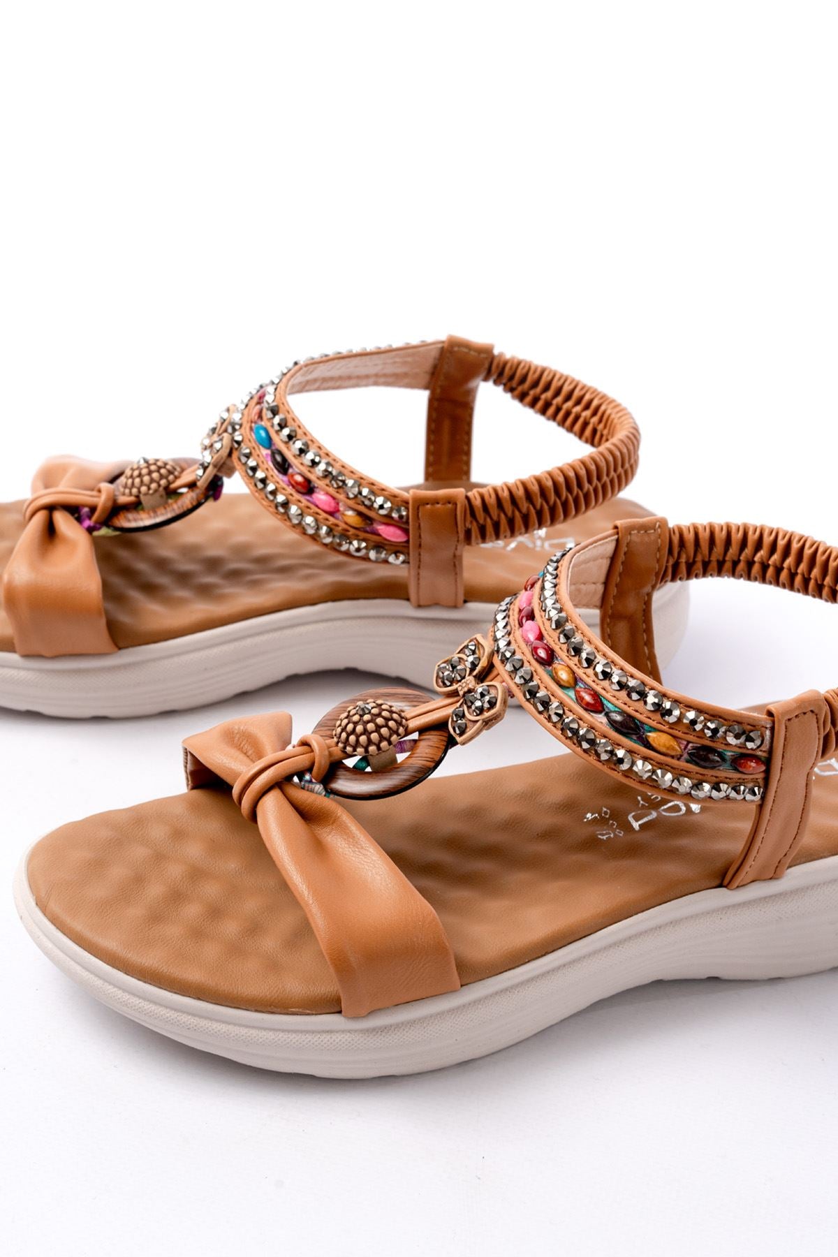 dm - 608taşli arka lastikli günlük kadin sandalet - Justyol