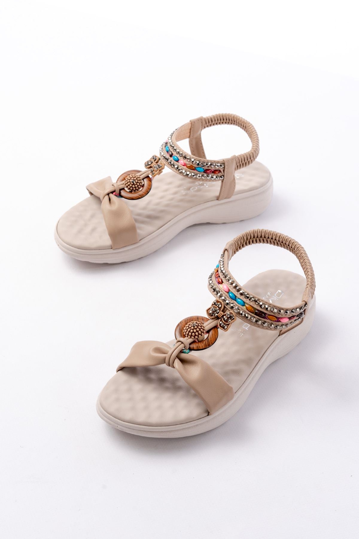 dm - 608taşli arka lastikli günlük kadin sandalet - Justyol