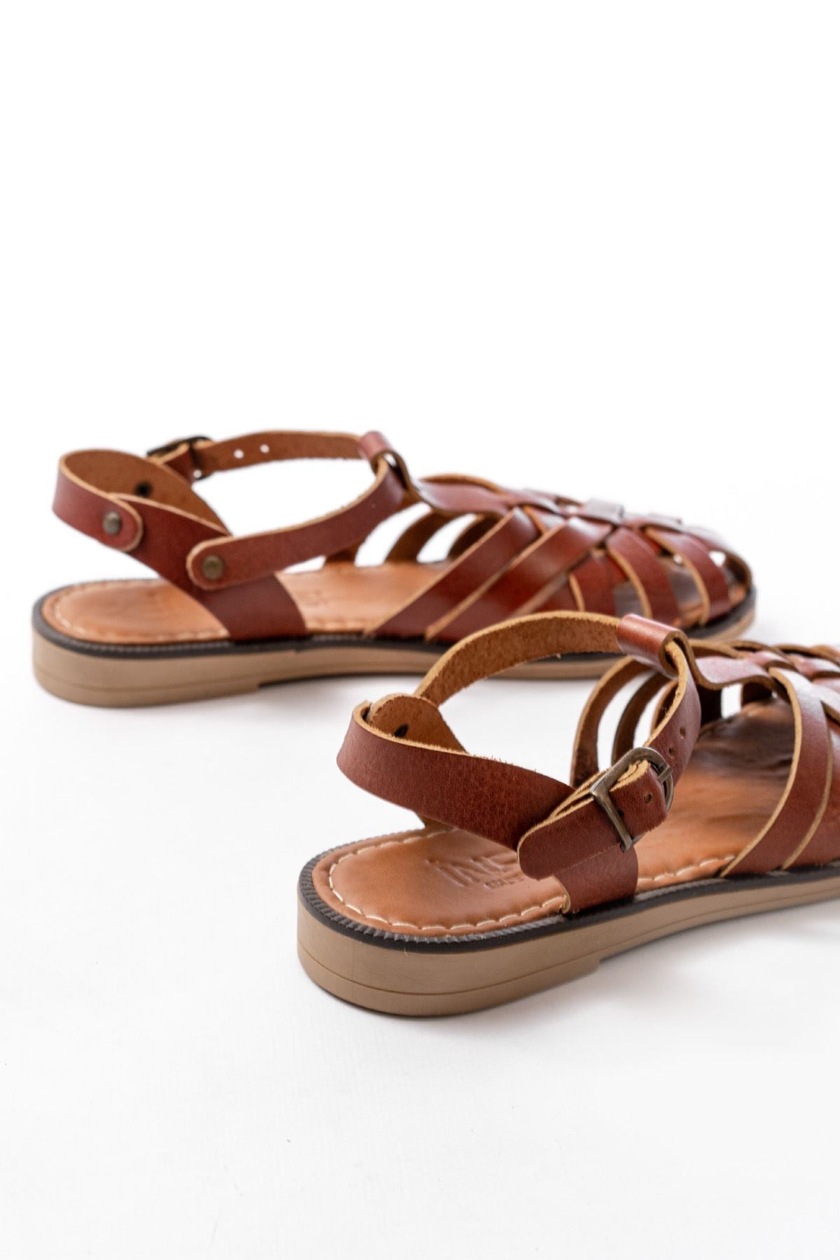 205 - 02 k. kahve ortopedik hakiki deri kadin sandalet - Justyol