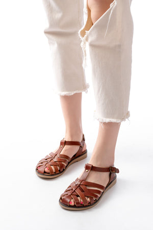 205 - 02 k. kahve ortopedik hakiki deri kadin sandalet - Justyol