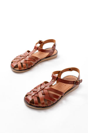 205 - 02 k. kahve ortopedik hakiki deri kadin sandalet - Justyol