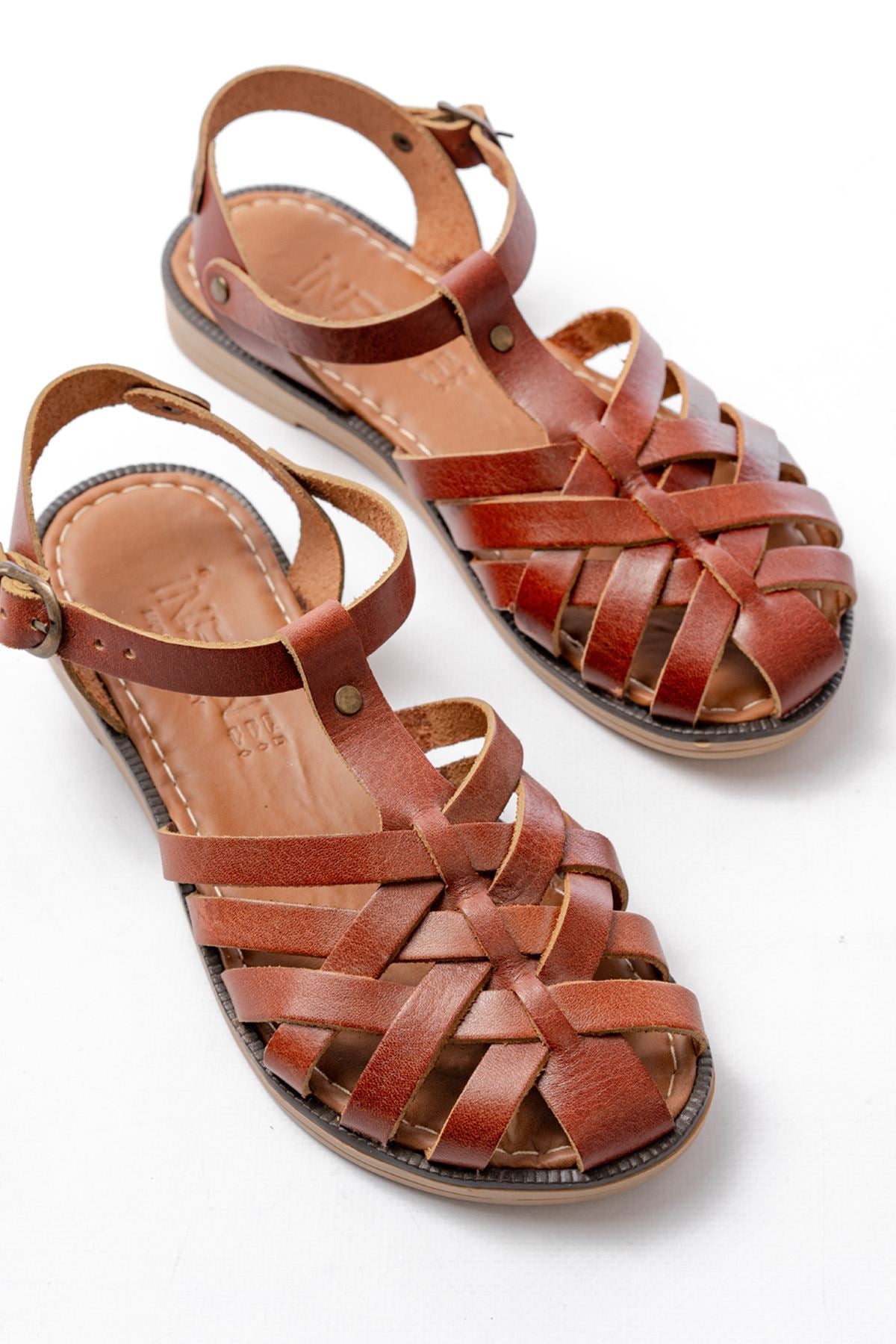 205 - 02 k. kahve ortopedik hakiki deri kadin sandalet - Justyol