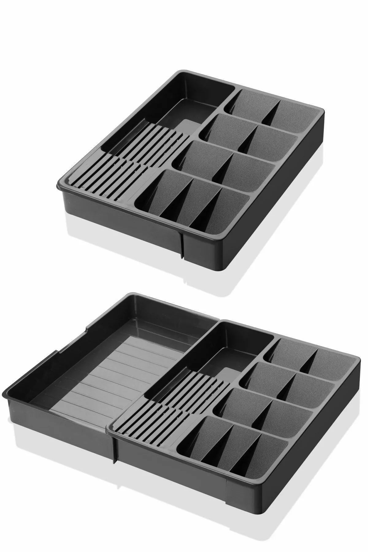 Organisateur de tiroir extensible avec support pour couteaux et cuillères - Anthracite - Justyol